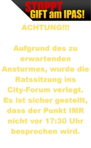 Read more about the article ACHTUNG! Ratssitzung findet im City-Forum statt