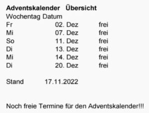 Mehr über den Artikel erfahren 2. lebendiger Adventskalender in Kleinbüllesheim 2022 – Erinnerung