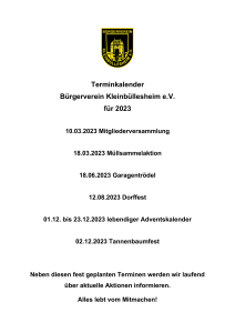 Read more about the article Terminkalender Bürgerverein Kleinbüllesheim e.V. für 2023