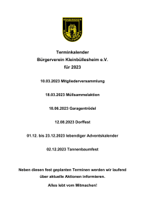 Mehr über den Artikel erfahren Terminkalender Bürgerverein Kleinbüllesheim e.V. für 2023