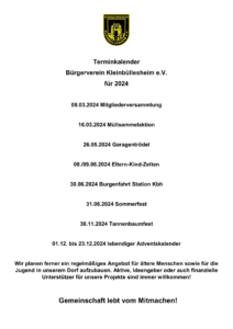 Read more about the article Terminkalender Bürgerverein Kleinbüllesheim e.V. für 2024