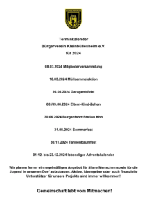 Mehr über den Artikel erfahren Terminkalender Bürgerverein Kleinbüllesheim e.V. für 2024
