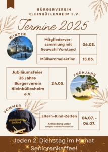 Mehr über den Artikel erfahren Terminkalender Bürgerverein Kleinbüllesheim e.V. für 2025