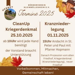 Mehr über den Artikel erfahren Einladung zum Clean Up Kriegerdenkmal und Kranzniederlegung 2025