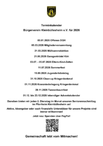 Mehr über den Artikel erfahren Terminkalender Bürgerverein Kleinbüllesheim e.V. für 2026
